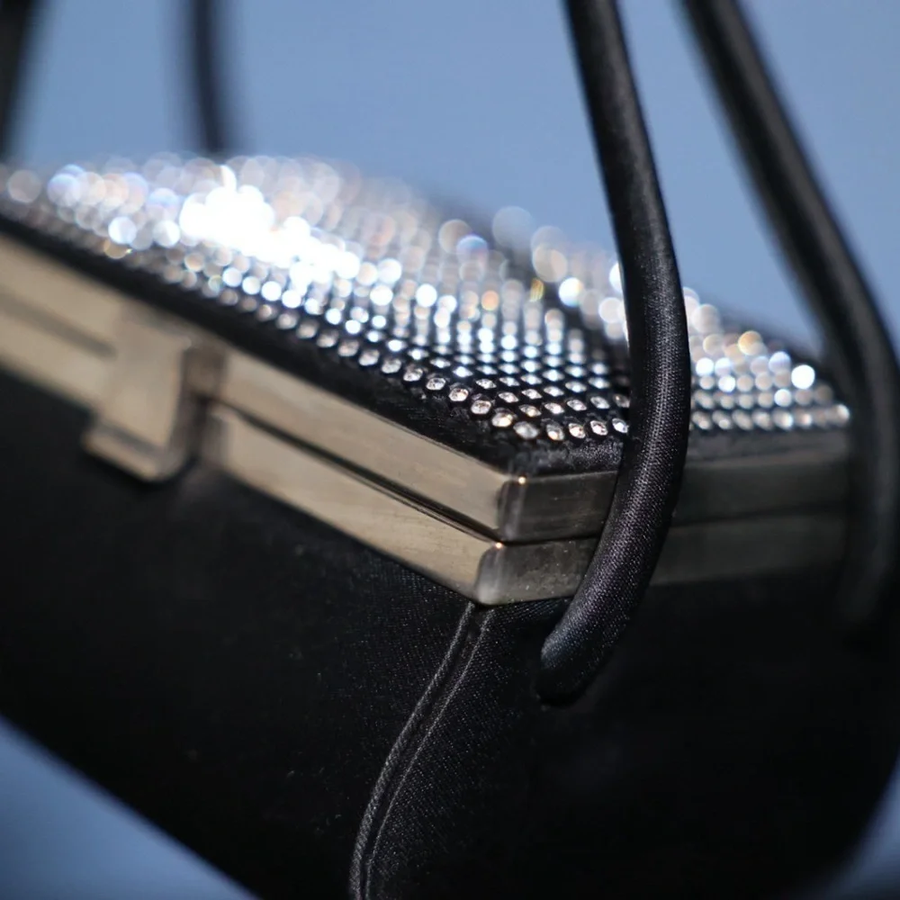 Vintage La Regale black wristlet sparkly top & mirror purse clutch